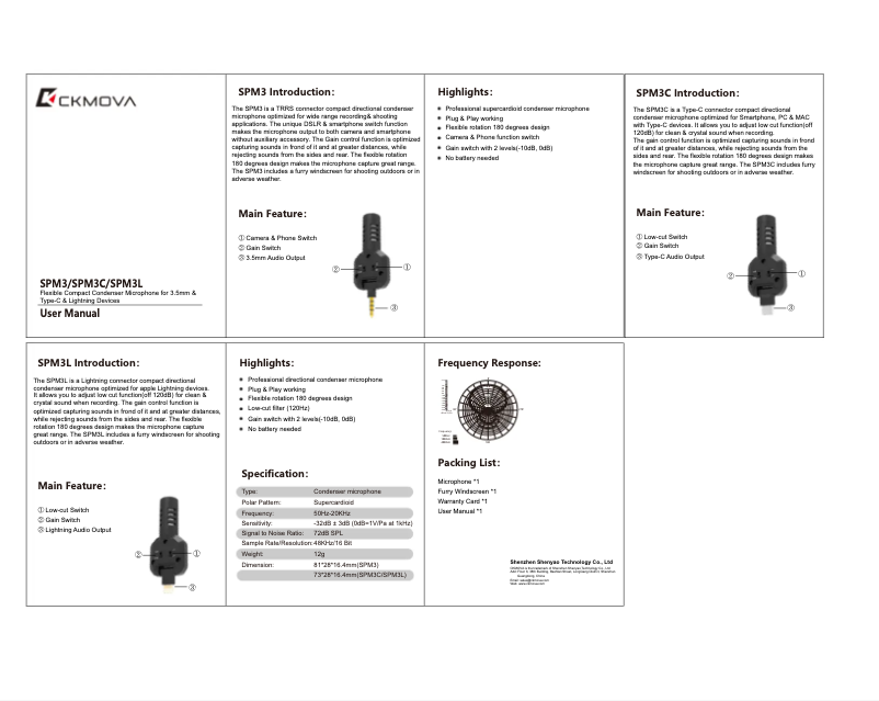Page n°1 - Manuel utilisateur CKMOVA SPM3L