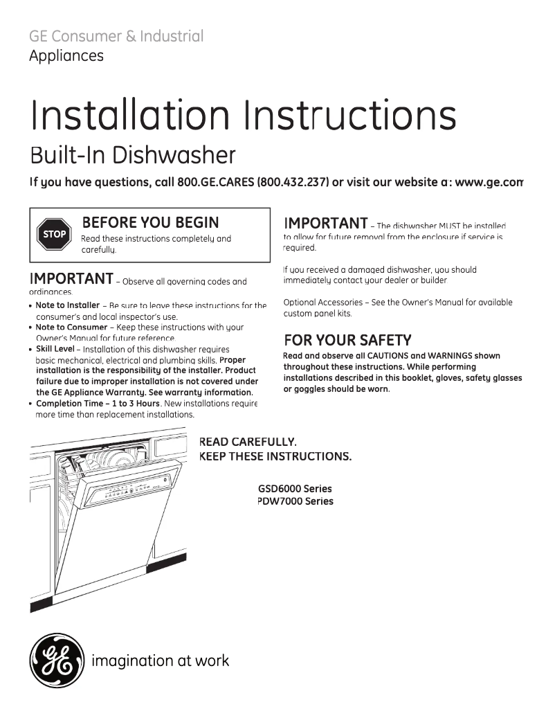 Page 1 de la notice Guide d'installation GE Profile PDW7900PBB