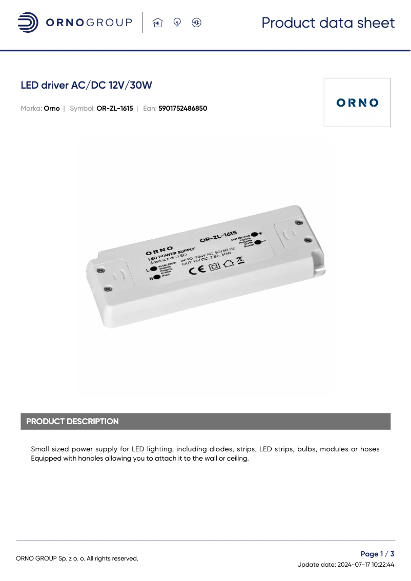 Image de la première page du manuel de l'appareil OR-ZL-1615