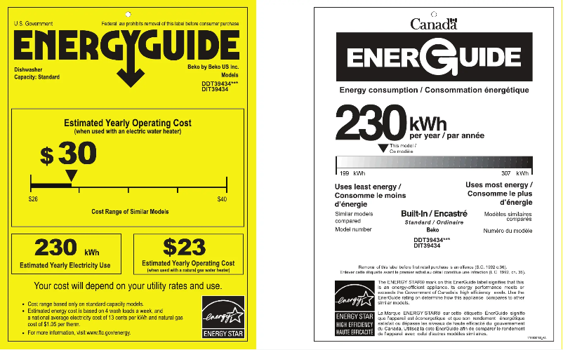 Page 1 de la notice Label énergétique Beko DDT39434XIH