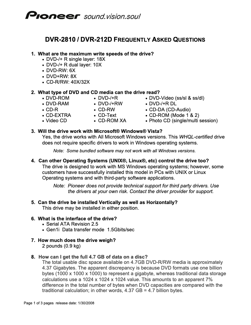 Page 1 de la notice FAQ Pioneer DVR-2810