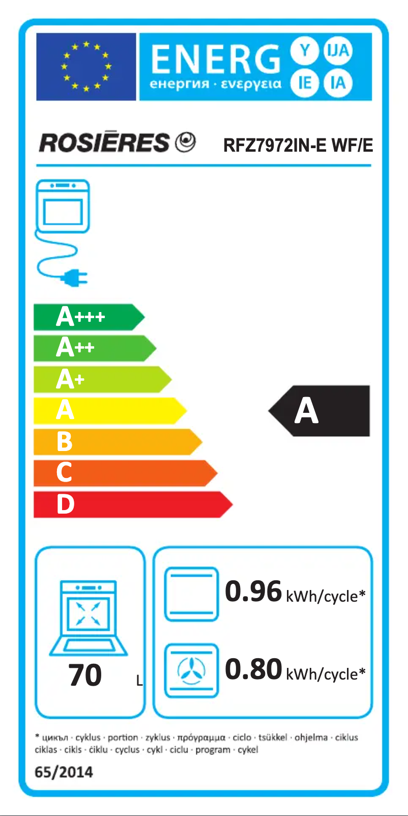 Page 1 de la notice Label énergétique Rosieres RFZ 7972 IN-E WF/E