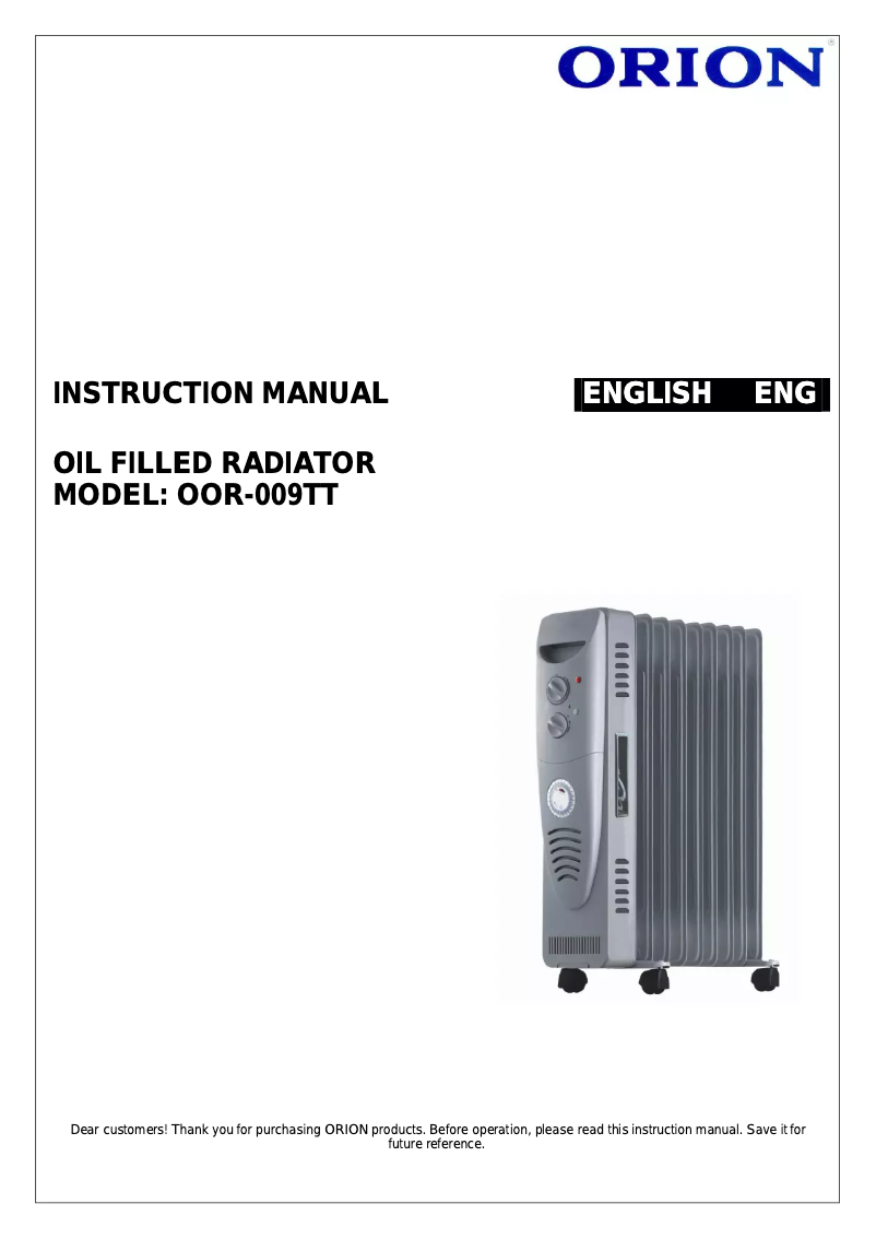 Page 1 de la notice Manuel utilisateur Orion OOR-009TT