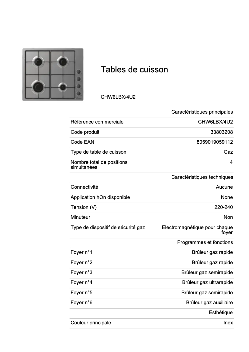 Image de la première page du manuel de l'appareil CHW6LBX