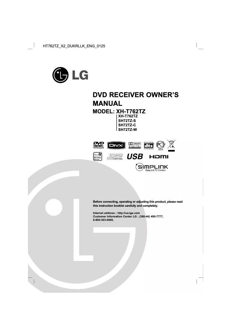 Page n°1 - Manuel utilisateur LG XH-T762PZ