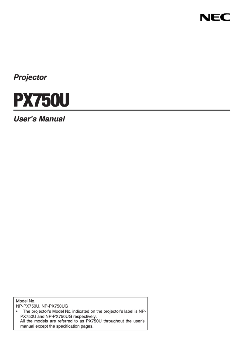 Image de la première page du manuel de l'appareil PX750U
