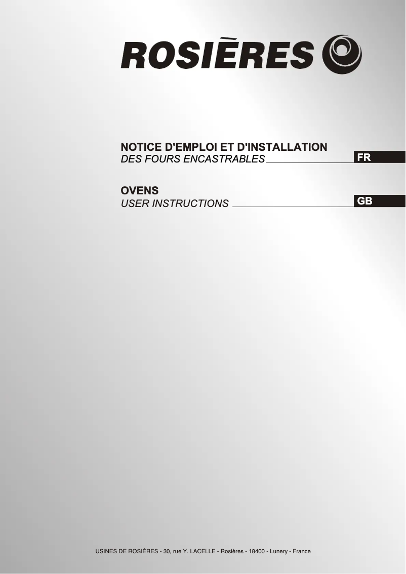 Page 1 de la notice Manuel utilisateur Rosieres RFA54VRB