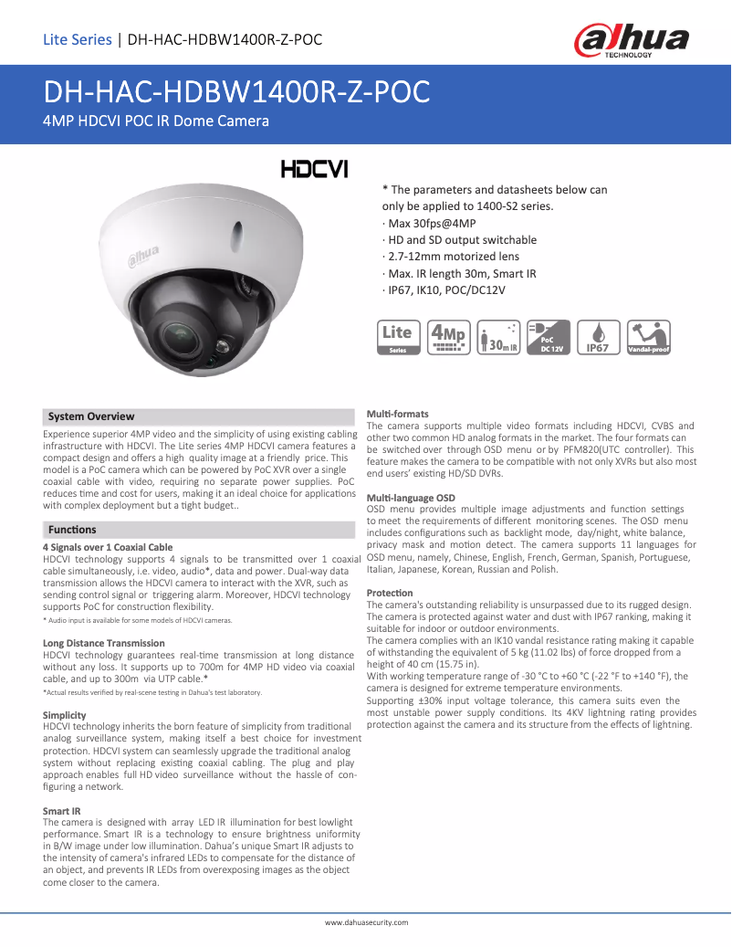 Image de la première page du manuel de l'appareil HAC-HDBW1400R-Z-POC