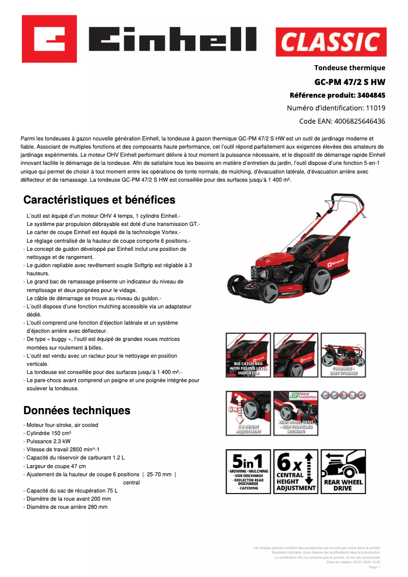 Page n°1 - Fiche technique Einhell GC-PM 47/2 S HW