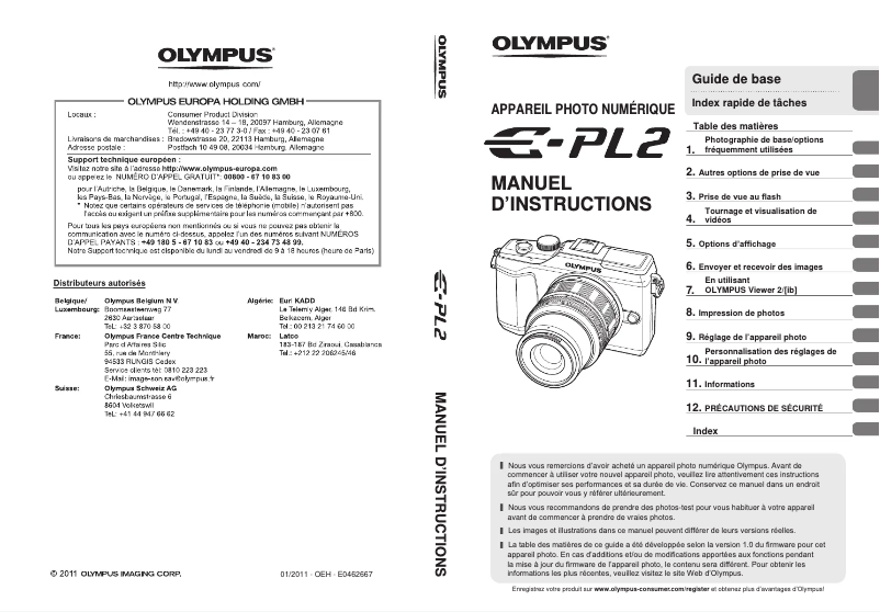 Page 1 de la notice Manuel utilisateur Olympus PEN E‑PL2