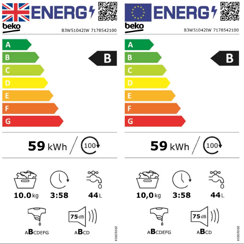 Page 1 de la notice Label énergétique Beko B3W51042I