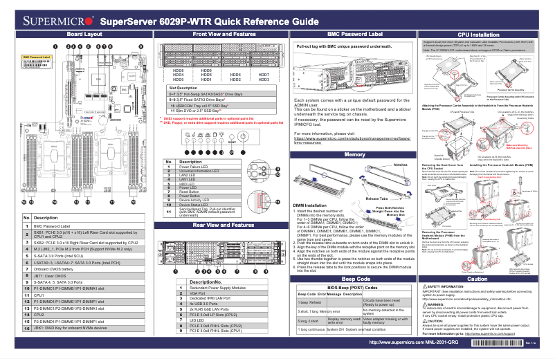 Page 1 de la notice Guide de démarrage rapide Supermicro SuperServer 6029P-WTR