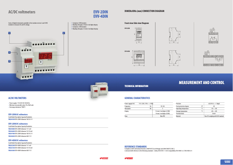 Page 1 de la notice Fiche technique Vemer EVV-4DIN