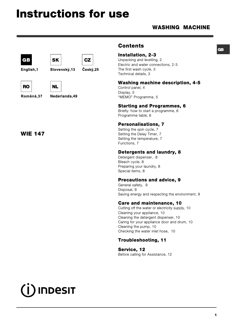 Image de la première page du manuel de l'appareil WIE 147 (EU) (TEV)