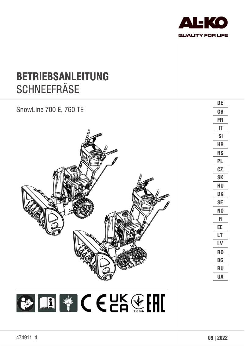 Página 1 del manual Manual de usuario AL-KO SnowLine 760 TE