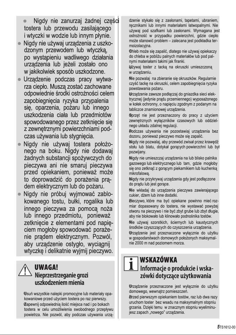 Page 1 de la notice Manuel utilisateur Zelmer ZTS1612W