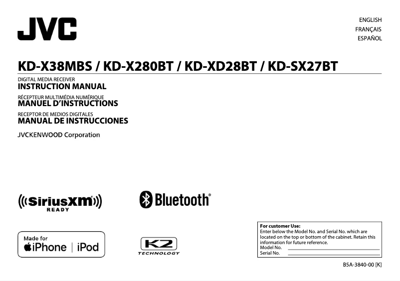 Image de la première page du manuel de l'appareil KD-XD28BT