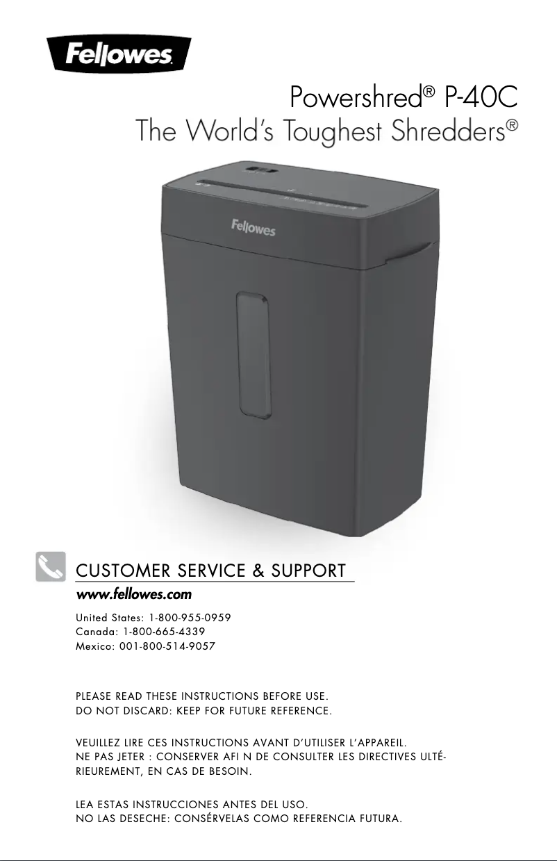 Page 1 de la notice Manuel utilisateur Fellowes Powershred P-40