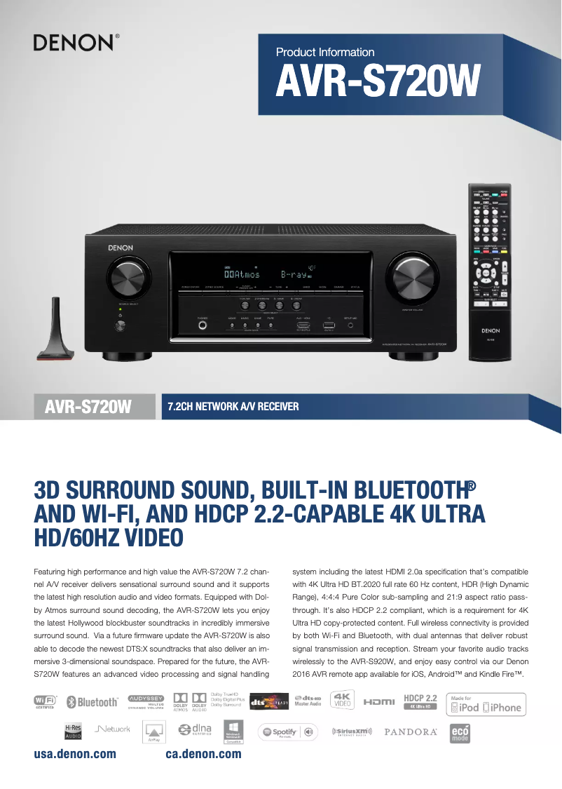 Page n°1 - Fiche technique Denon AVR-S720W