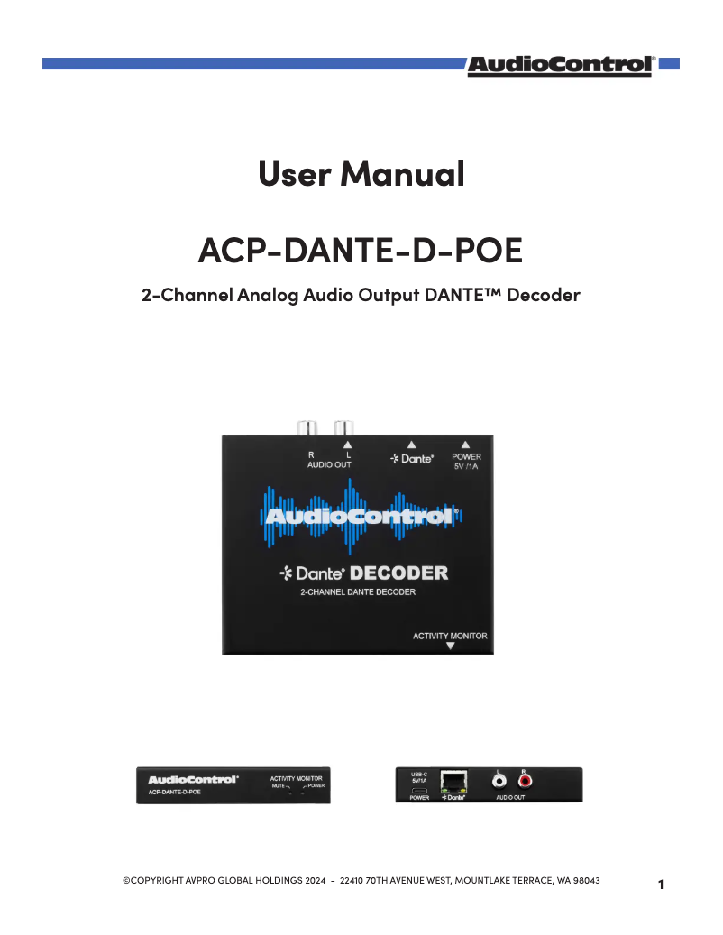 Page 1 de la notice Manuel utilisateur AudioControl DANTE Decoder