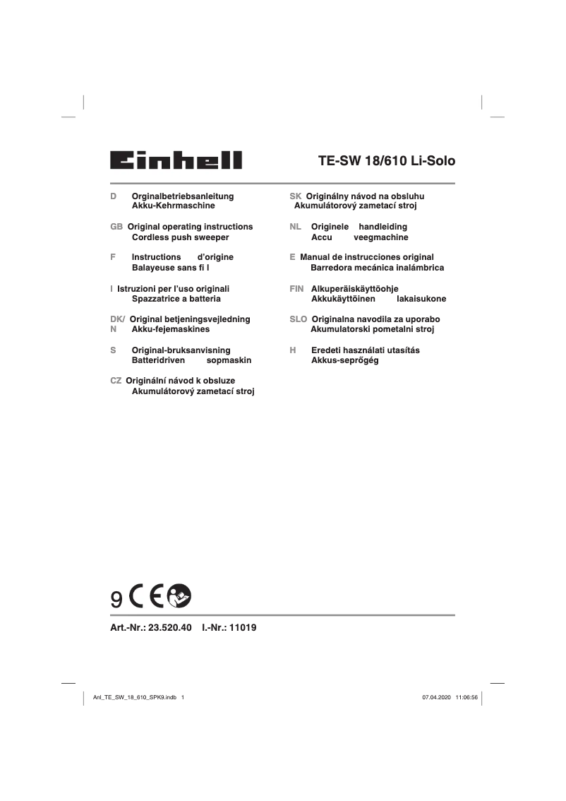 Page 1 de la notice Manuel utilisateur Einhell TE-SW 18/610 Li