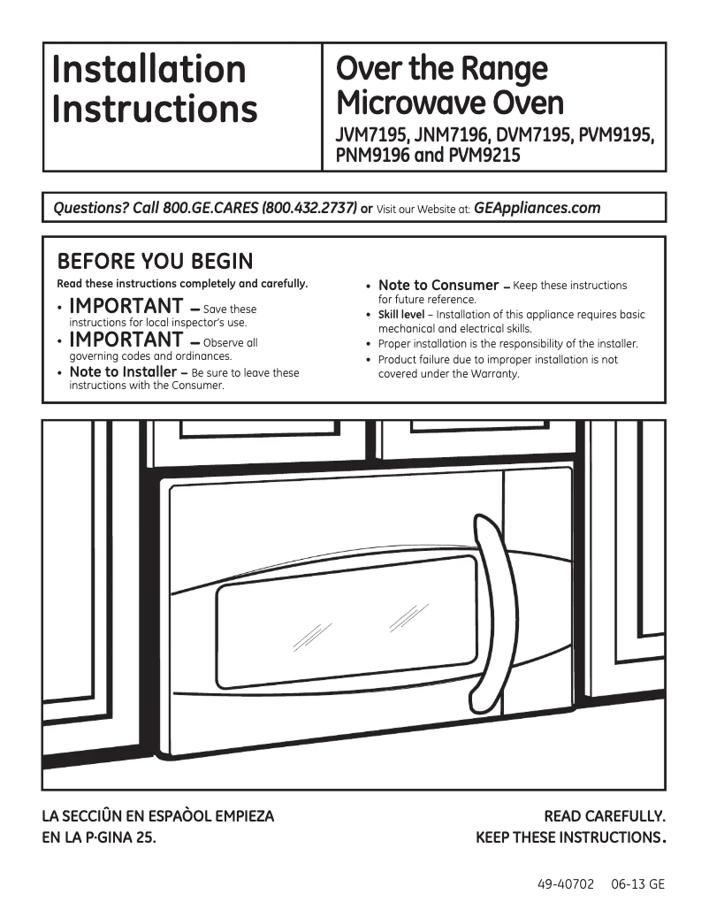 Page n°1 - Guide d'installation Adora DVM7195DFWW