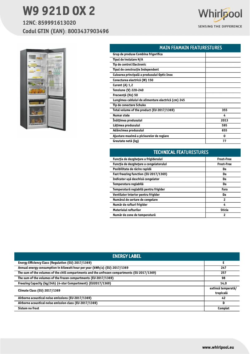 Image de la première page du manuel de l'appareil W9 921D OX 2