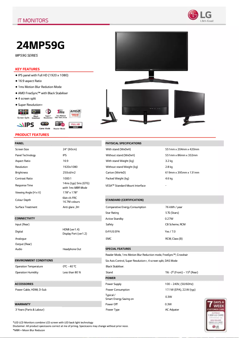 Page n°1 - Fiche technique LG 24MP59G-P