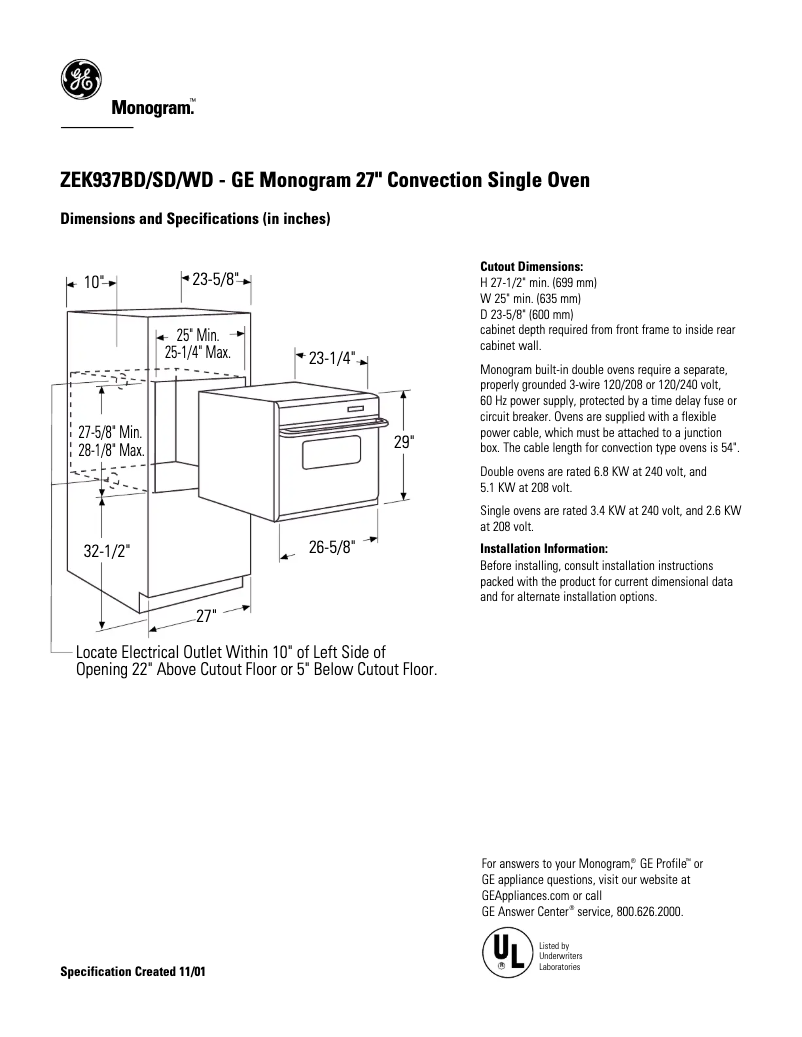 Page n°1 - Fiche technique GE ZEK937SDSS