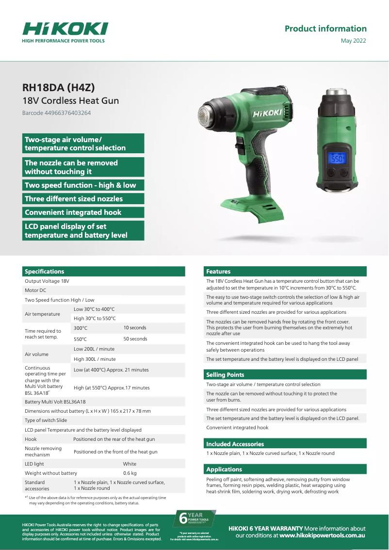 Image de la première page du manuel de l'appareil RH18DA