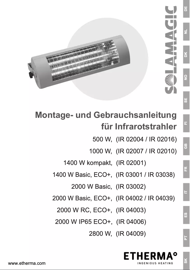 Page 1 de la notice Manuel utilisateur Etherma Solamagic SM-1400ZS-T
