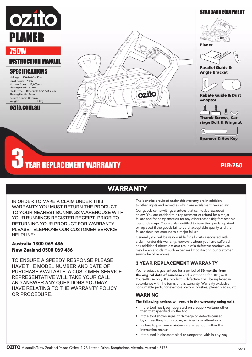 Page 1 de la notice Mode d'emploi Ozito PLR-750