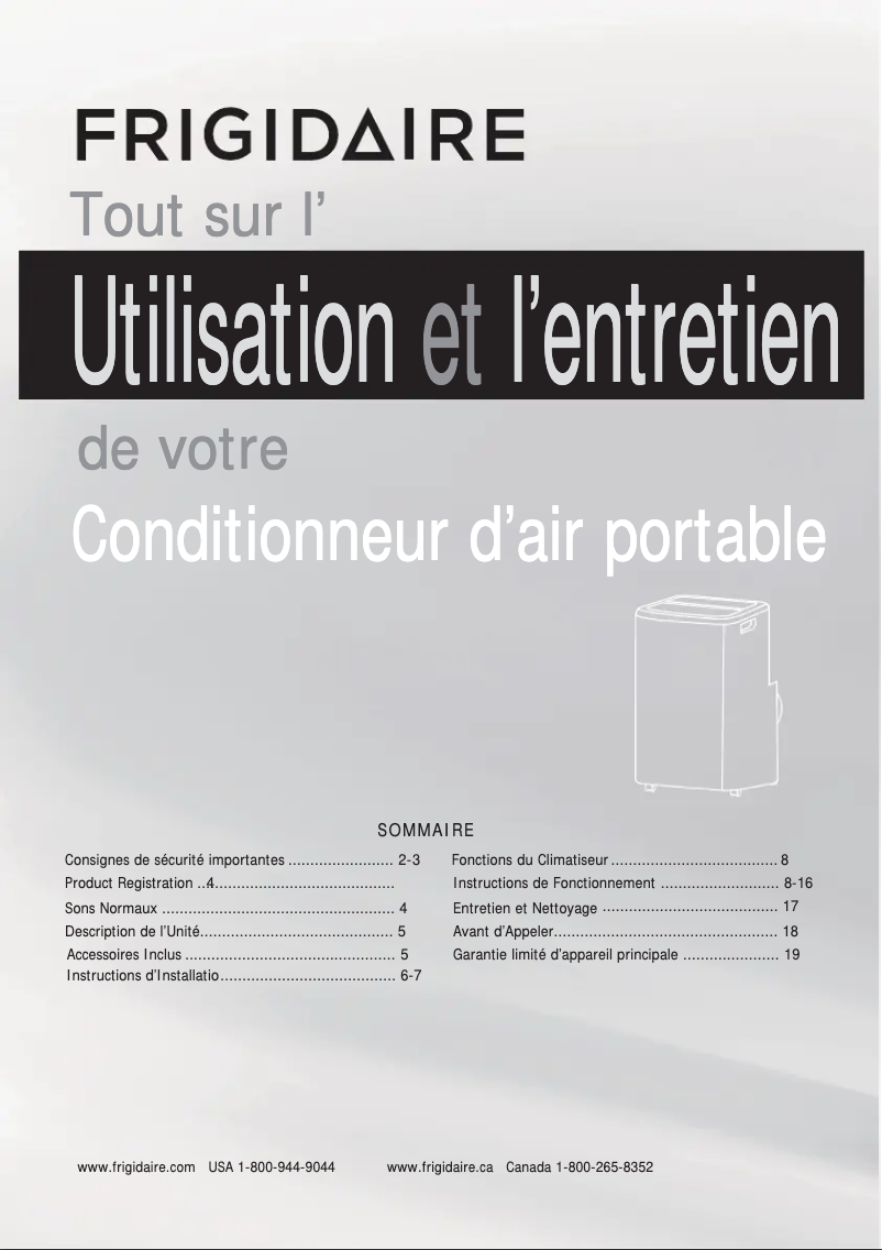 Page 1 de la notice Manuel utilisateur Frigidaire FFPH1222U1