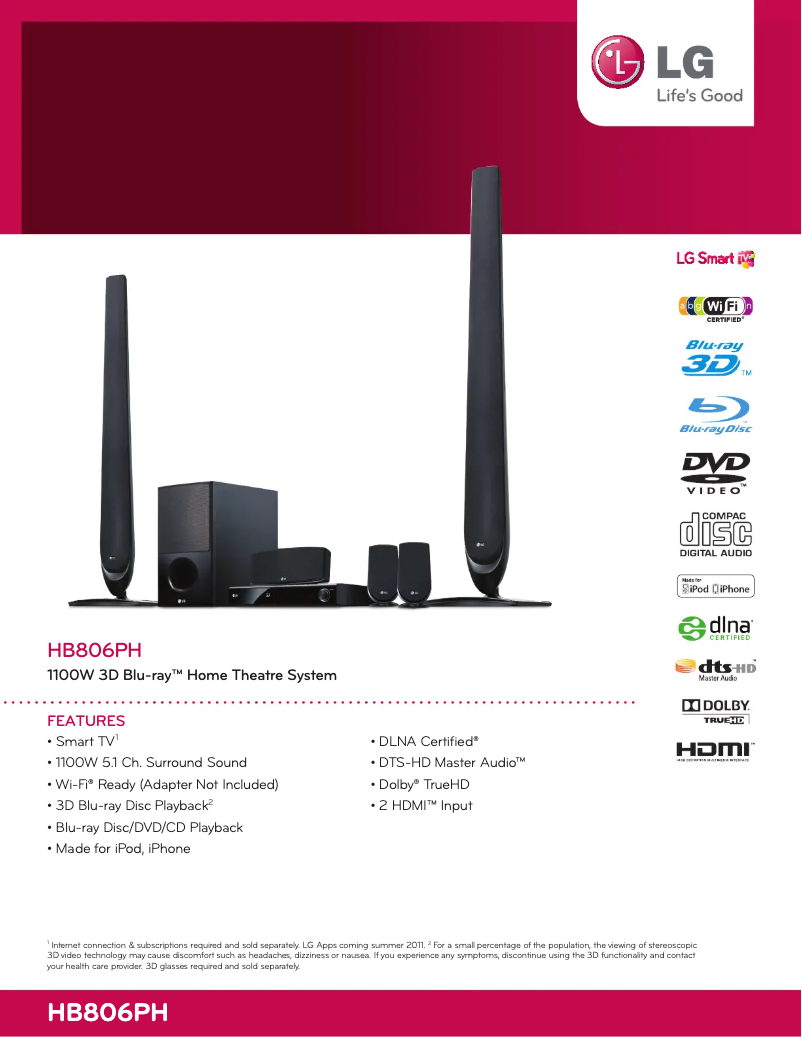 Página 1 del manual Ficha técnica LG HB806PH