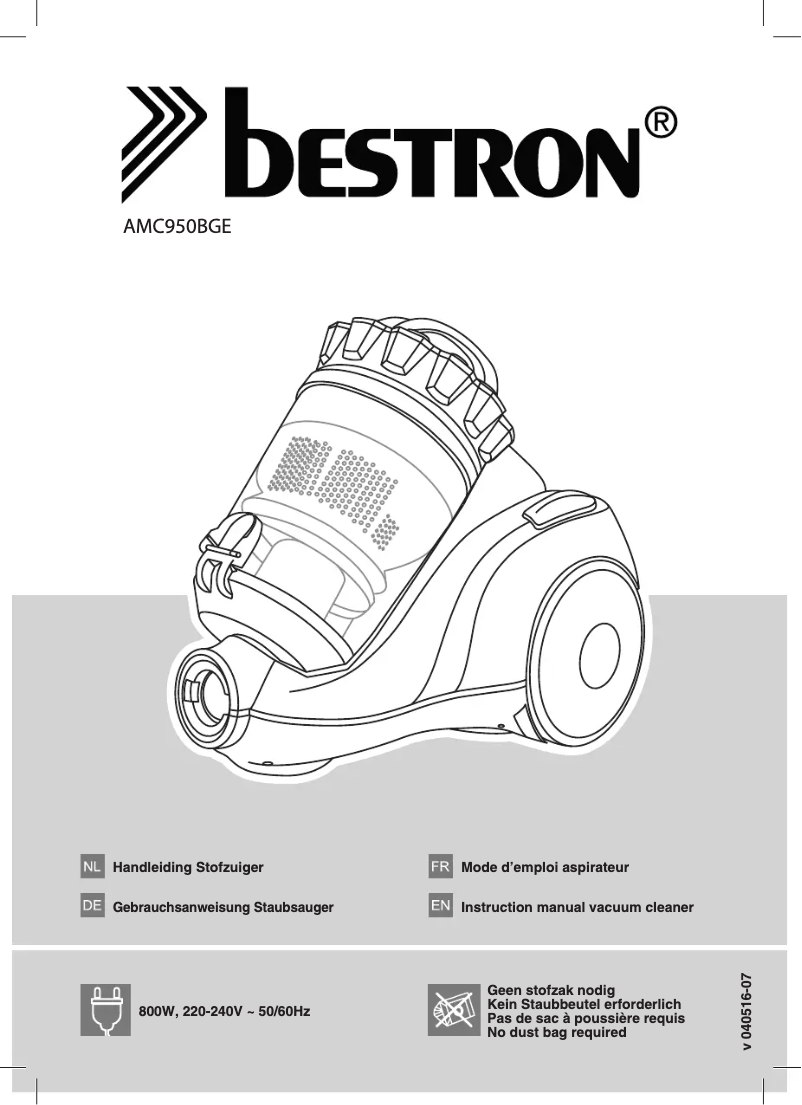 Page 1 de la notice Manuel utilisateur Bestron Talento Multi Cyclone AMC950BGE