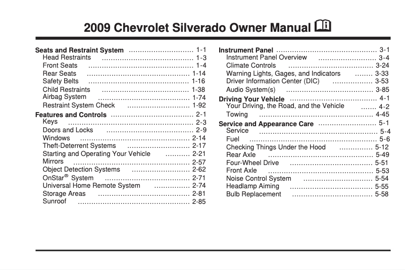 Page 1 de la notice Manuel utilisateur Chevrolet Silverado LD (2009)