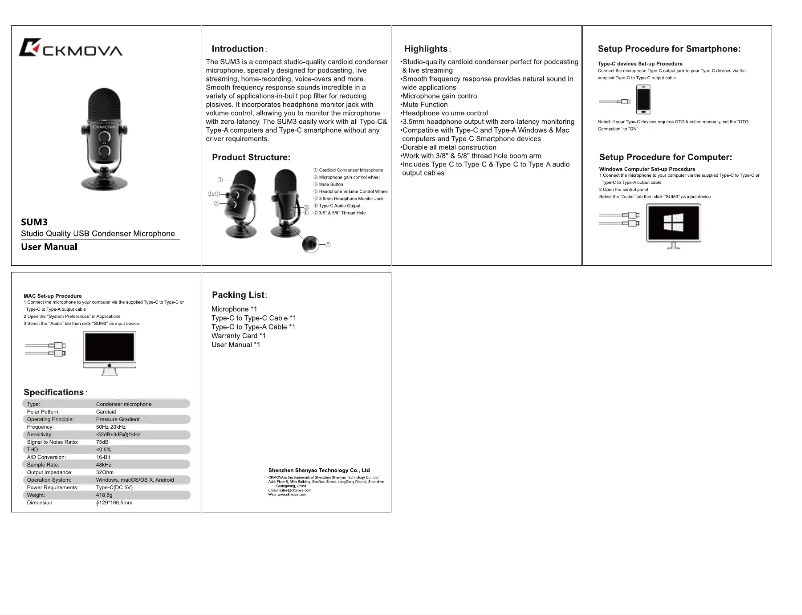 Page n°1 - Manuel utilisateur CKMOVA SUM3