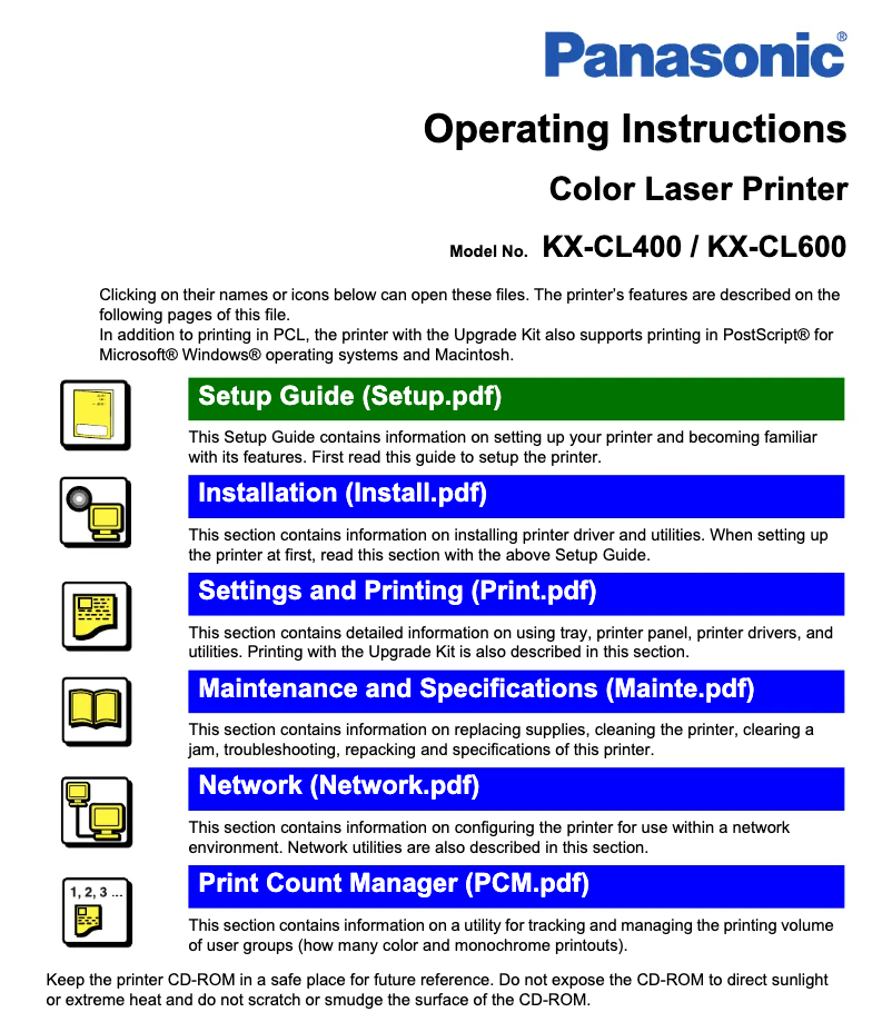 Image de la première page du manuel de l'appareil KX-CL400
