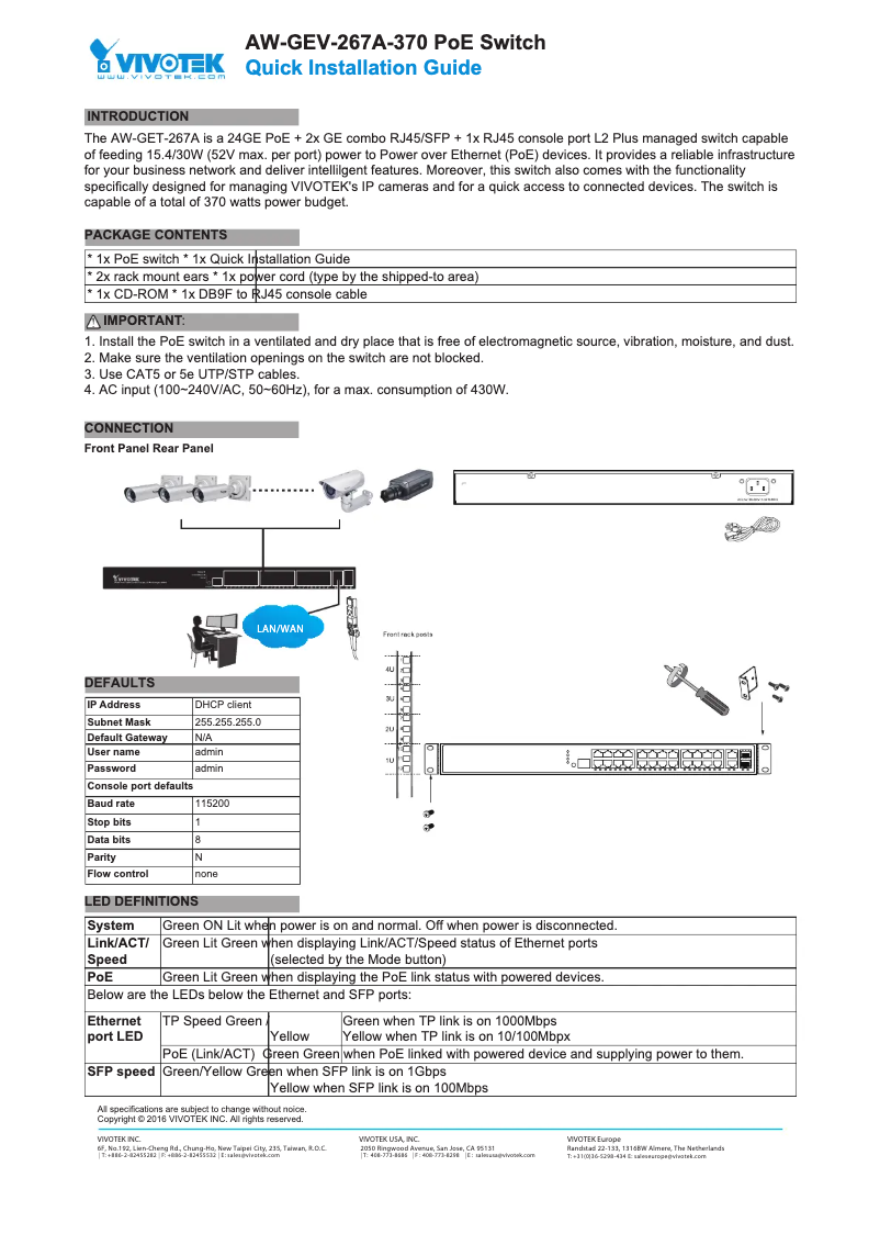 Page n°1 - Guide d'installation Vivotek AW-GEV-288A-370
