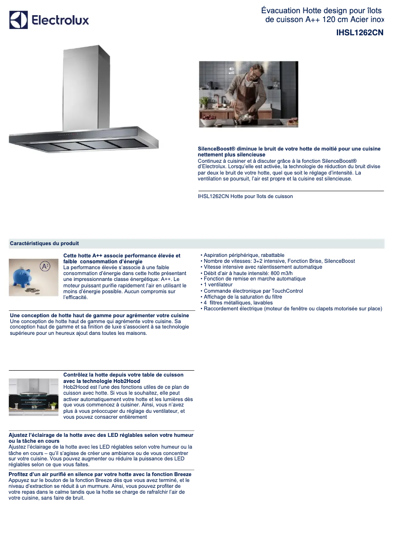 Page 1 de la notice Fiche technique Electrolux IHSL1262CN