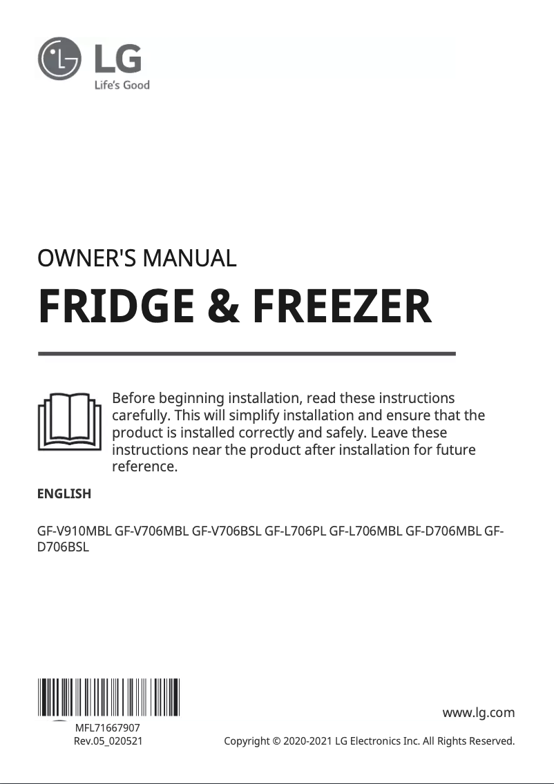 Page 1 de la notice Manuel utilisateur LG GF-D706BSL