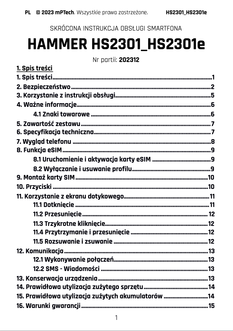 Page 1 de la notice Manuel utilisateur Hammer FORCE 5G