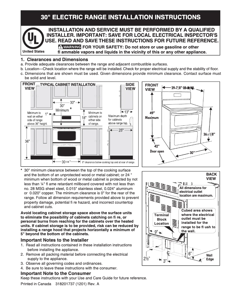 Page n°1 - Guide d'installation Frigidaire FGEF306TMB