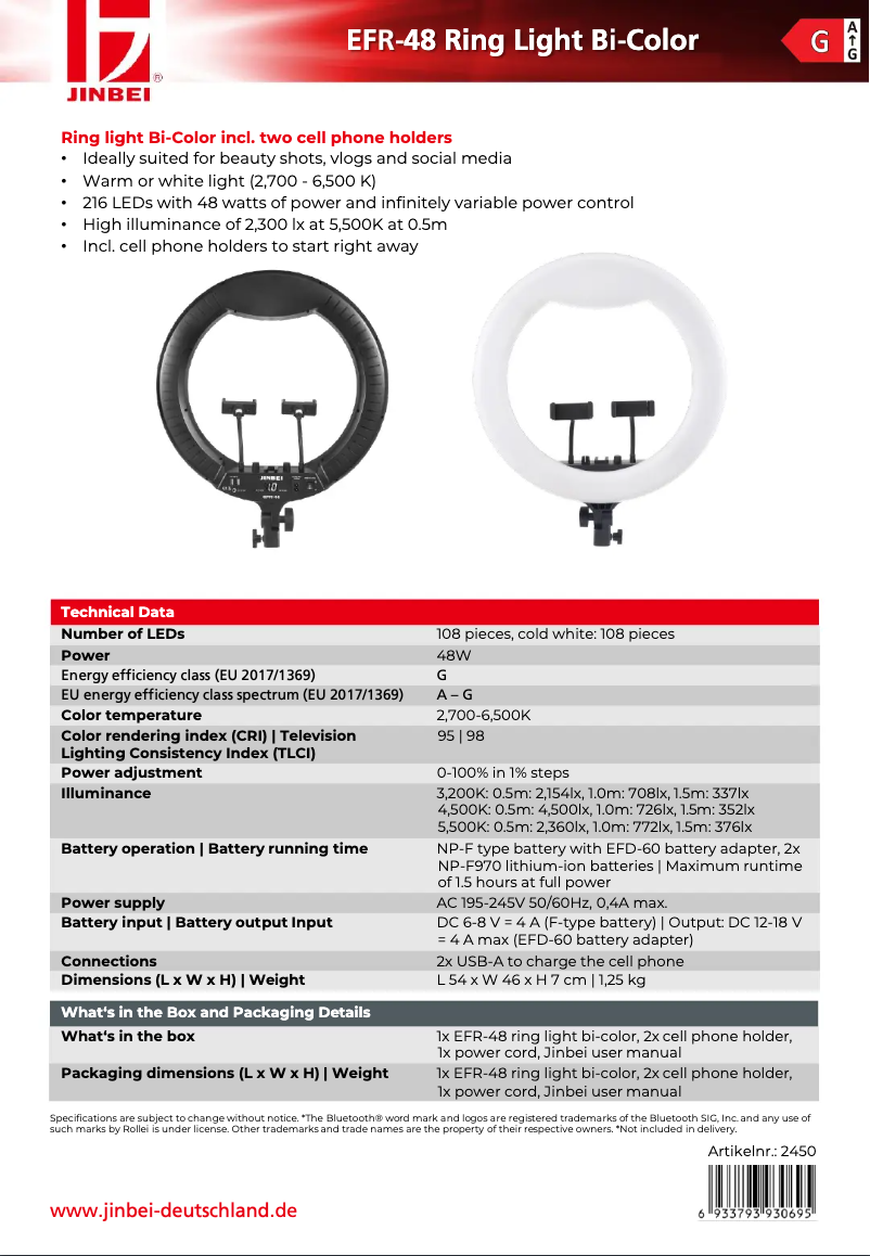 Page 1 de la notice Fiche technique Jinbei EFR-48