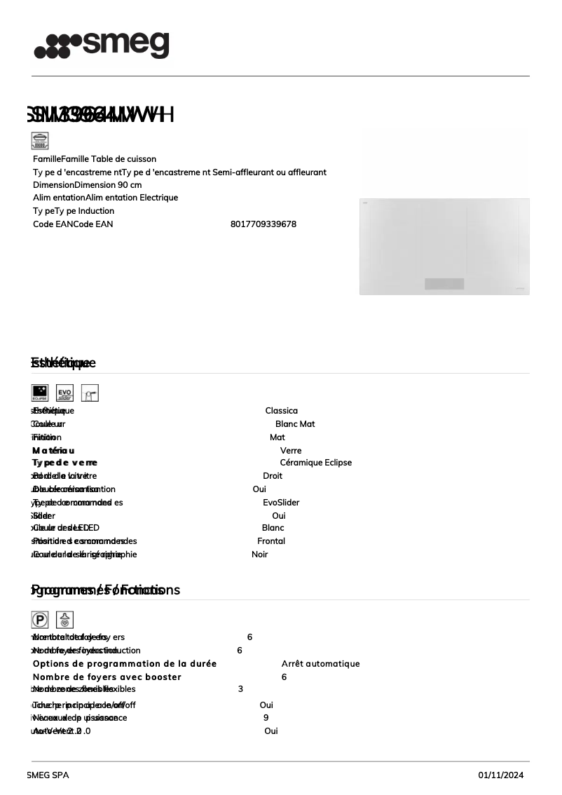 Página 1 del manual Ficha técnica Smeg SIM3964MWH