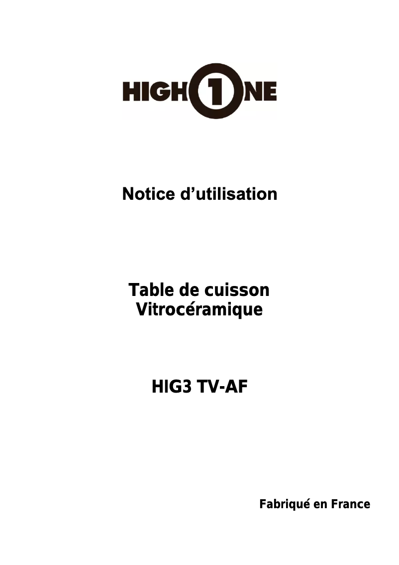 Page 1 de la notice Manuel utilisateur High One HIG 3TV-AF