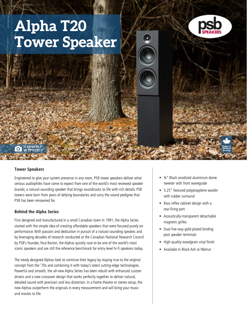 Page 1 of the manual Technical Sheet PSB Alpha T20