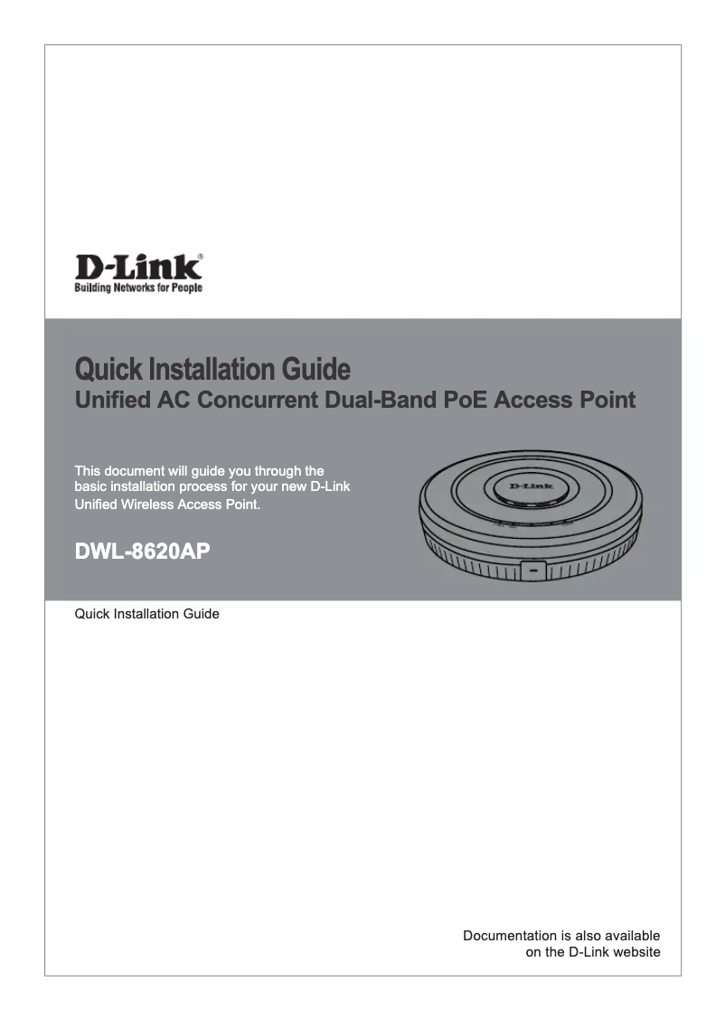 Page 1 de la notice Guide d'installation D-Link DWL-8620AP