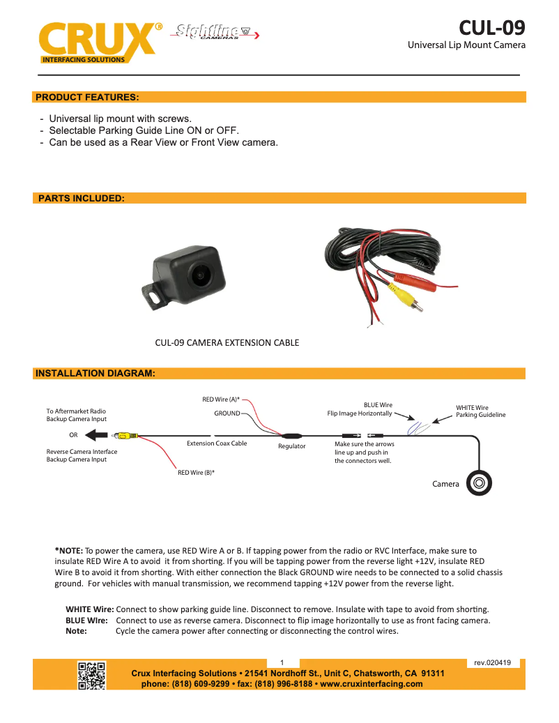 Page n°1 - Manuel utilisateur CRUX CUL-09