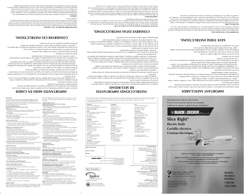 Image de la première page du manuel de l'appareil Slice Right EK700B